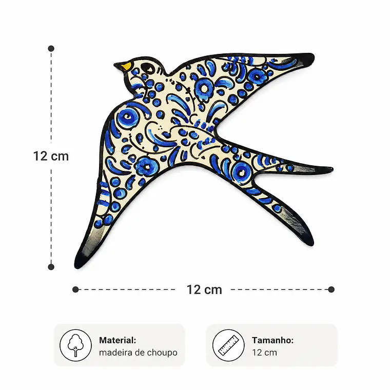 Hirondelles murales peintes à la main 12 cm - Bleu et blanc 2