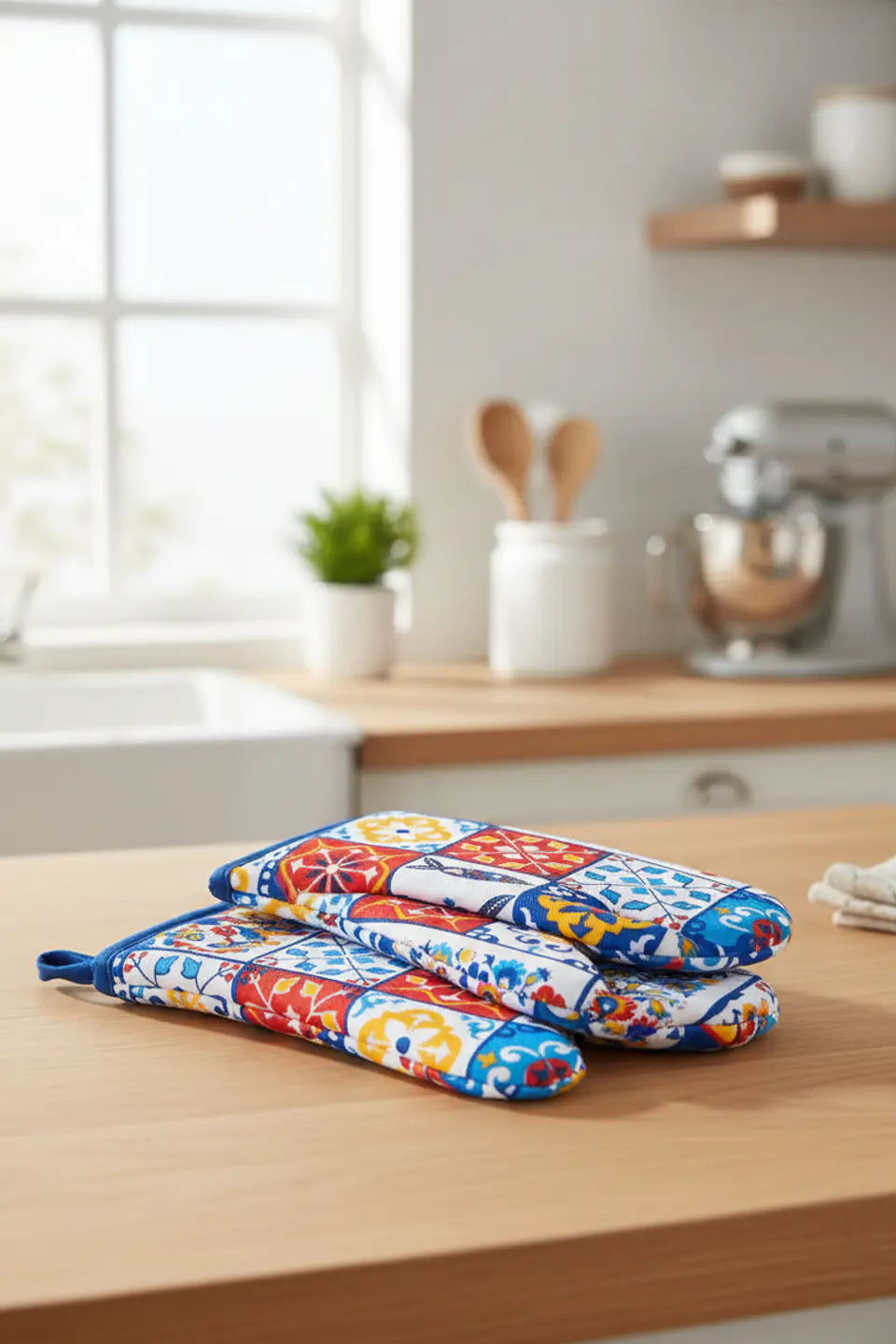 Regional kitchen gloves with colorful tile pattern 2