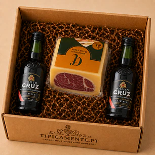 Cabaz Queijo com Cachaço Fumado & Miniaturas de Vinho do Porto Tawny