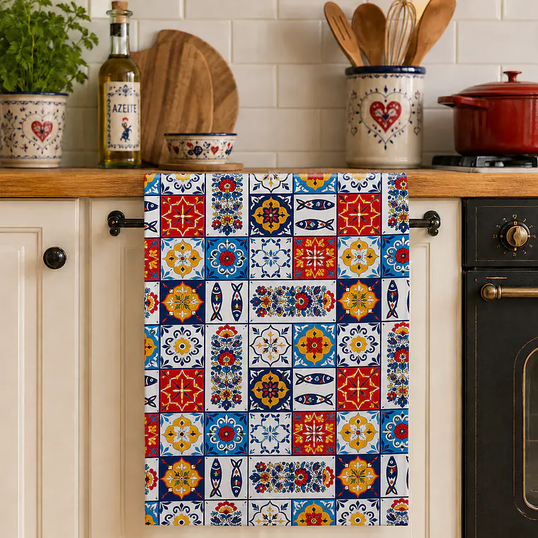 Pano de Cozinha Regional Azulejos Portugueses em sarja 1
