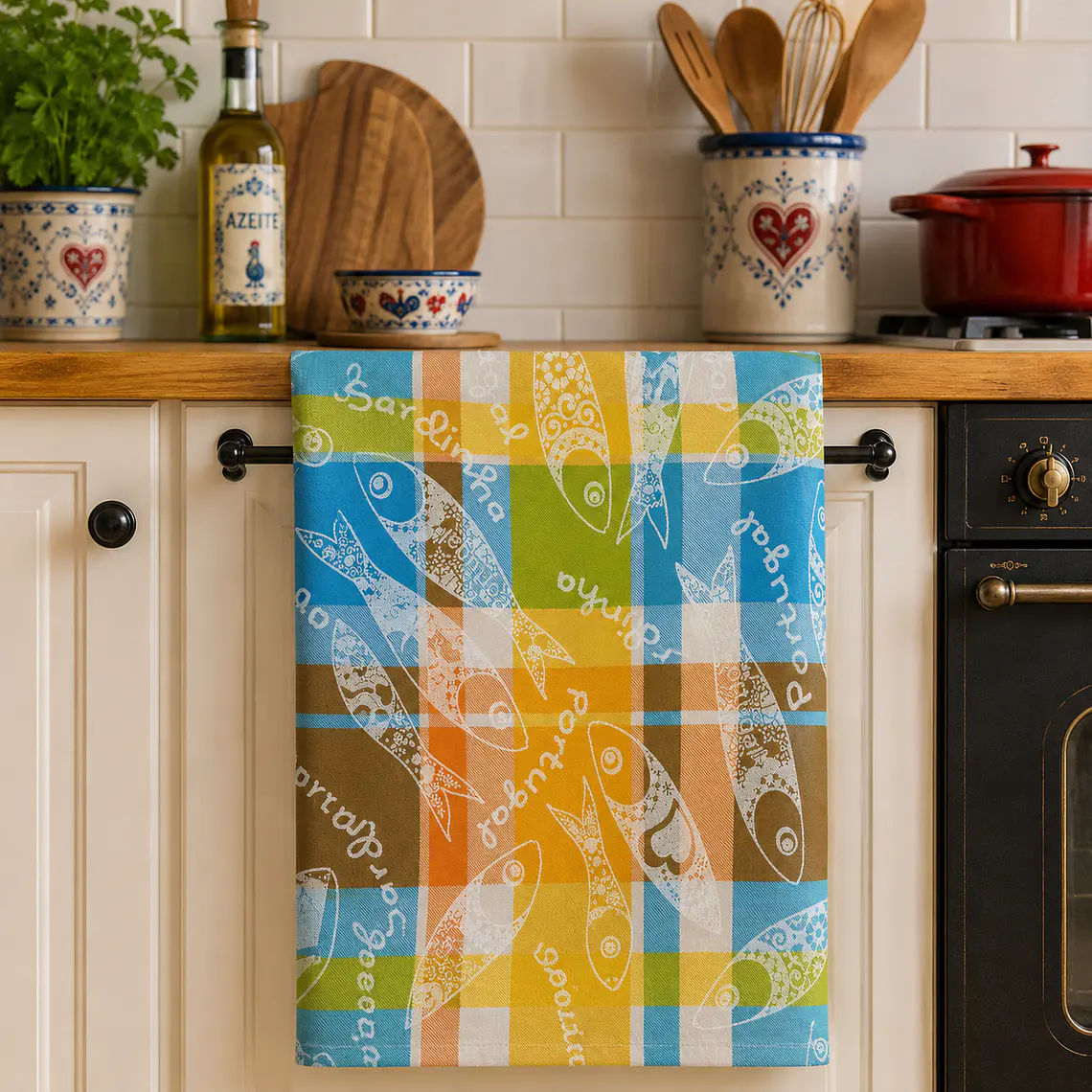 Pano de Cozinha Colorido Sardinhas – 75x75 cm 1