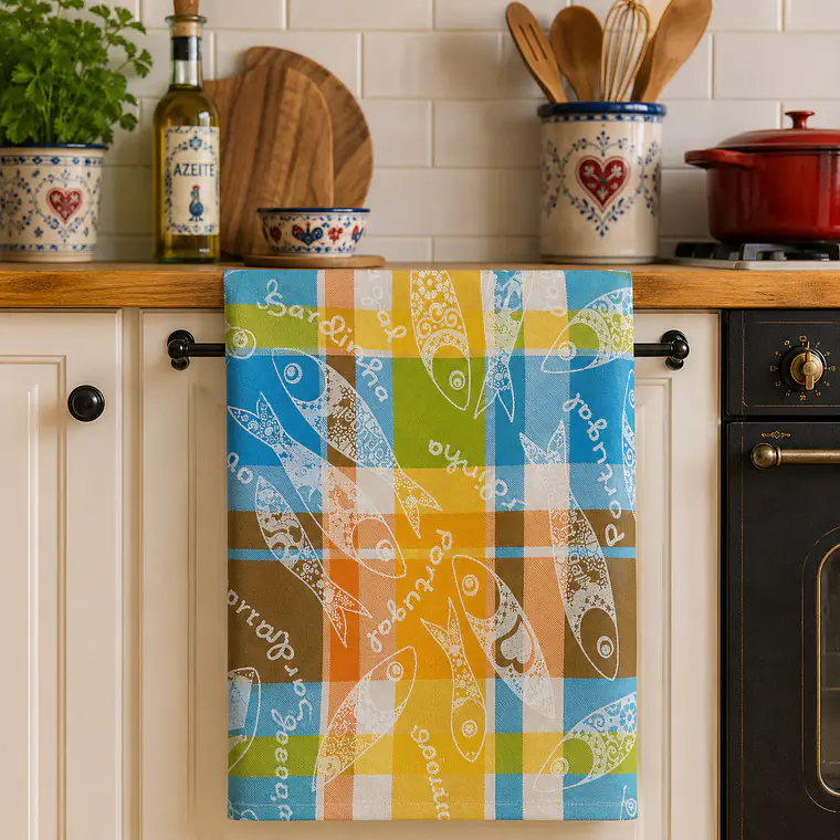 Pano de Cozinha Colorido Sardinhas – 75x75 cm 1