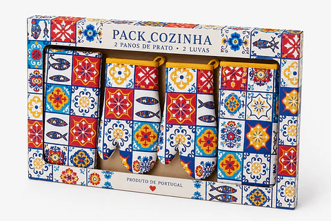 Ensemble de textiles de cuisine portugais traditionnels - Carreaux
