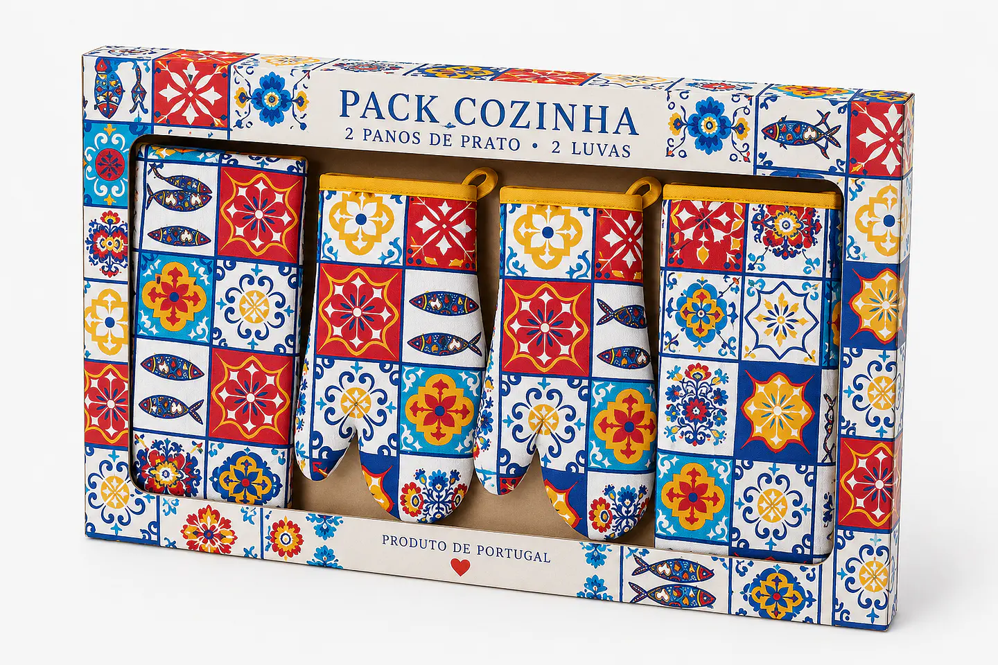 Ensemble de textiles de cuisine portugais traditionnels - Carreaux 1