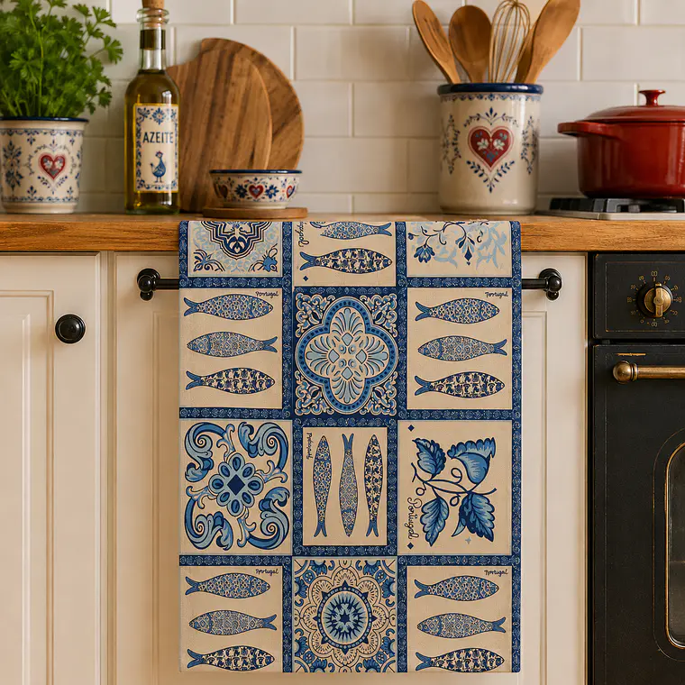 Toalla de cocina regional con estampado de sardinas 1