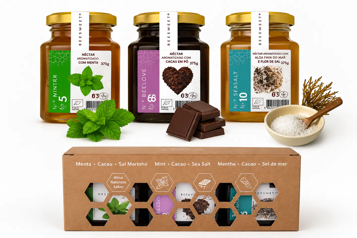 Minipack Néctar Aromatizado BIO (Menta, Chocolate e Flor de sal) 1