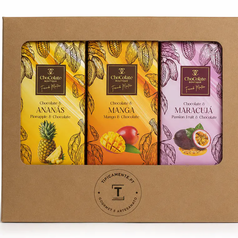 Pack de chocolates sabores tropicais: ananás, maracujá e manga 1