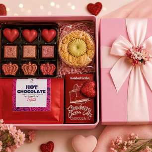 Caixa Presente Gourmet com Chocolates, Cookies e Chocolate Quente