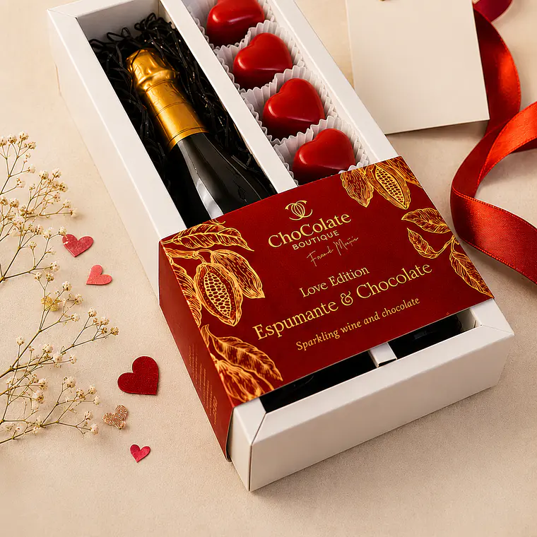 Caixa com corações Praliné + Espumante Doce 1