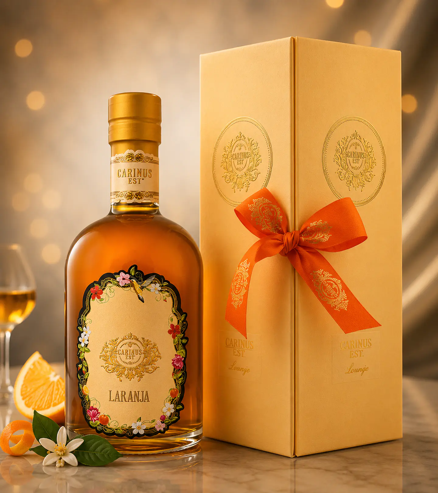 Licor de naranja 500ml en caja de regalo con lazo. 1