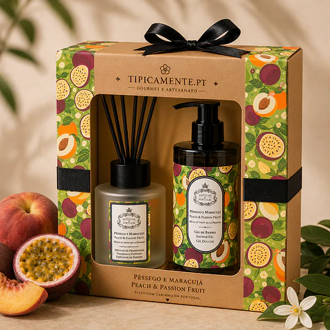 Cofret Pêssego & Maracujá – Difusor de Aromas + Gel de Banho