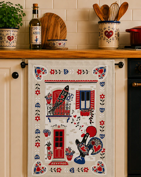 Torchons de cuisine en coton à motif coq Barcelos, pour balcons et fenêtres.