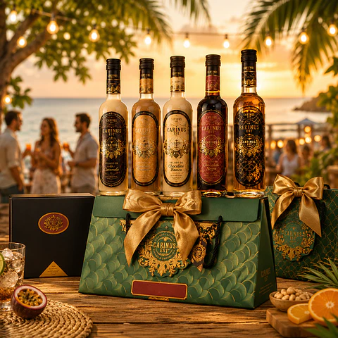Liqueur de 50 ml dans un coffret cadeau avec un ruban.