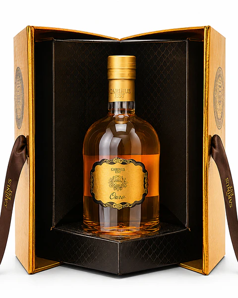 Liqueur avec des coupes en or et en chocolat