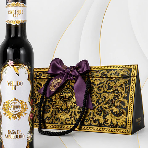 Licor de flor de saúco en caja de regalo con lazo