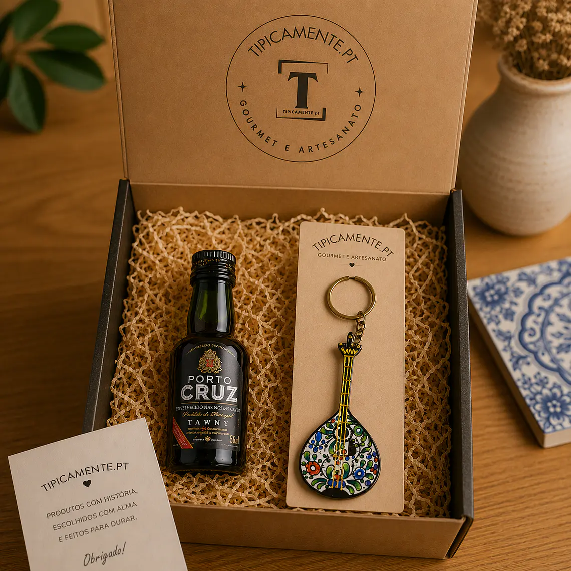 Coffret traditionnel portugais – Porte-clés guitare portugaise peint à la main et vin de Porto 1