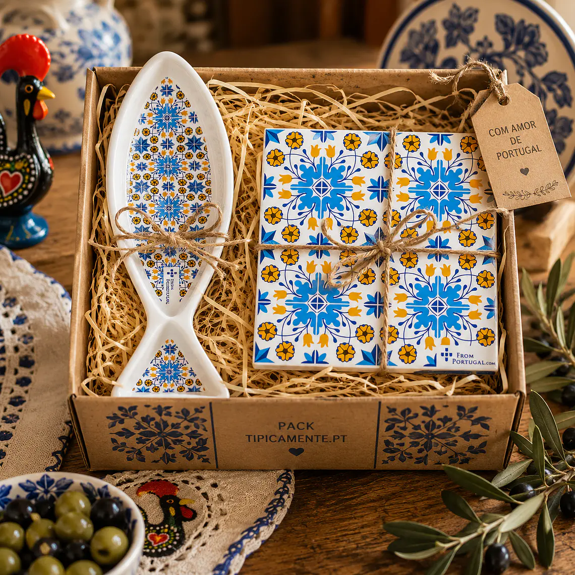 Azeitoneira Sardinha Azulejos com base- Azul e branco 1