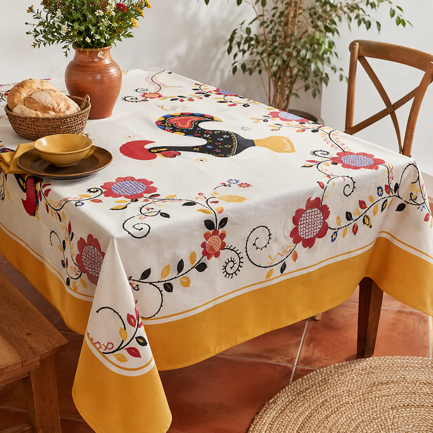Lot de 2 nappes régionales à motif coq Barcelos + 2 torchons de cuisine 2