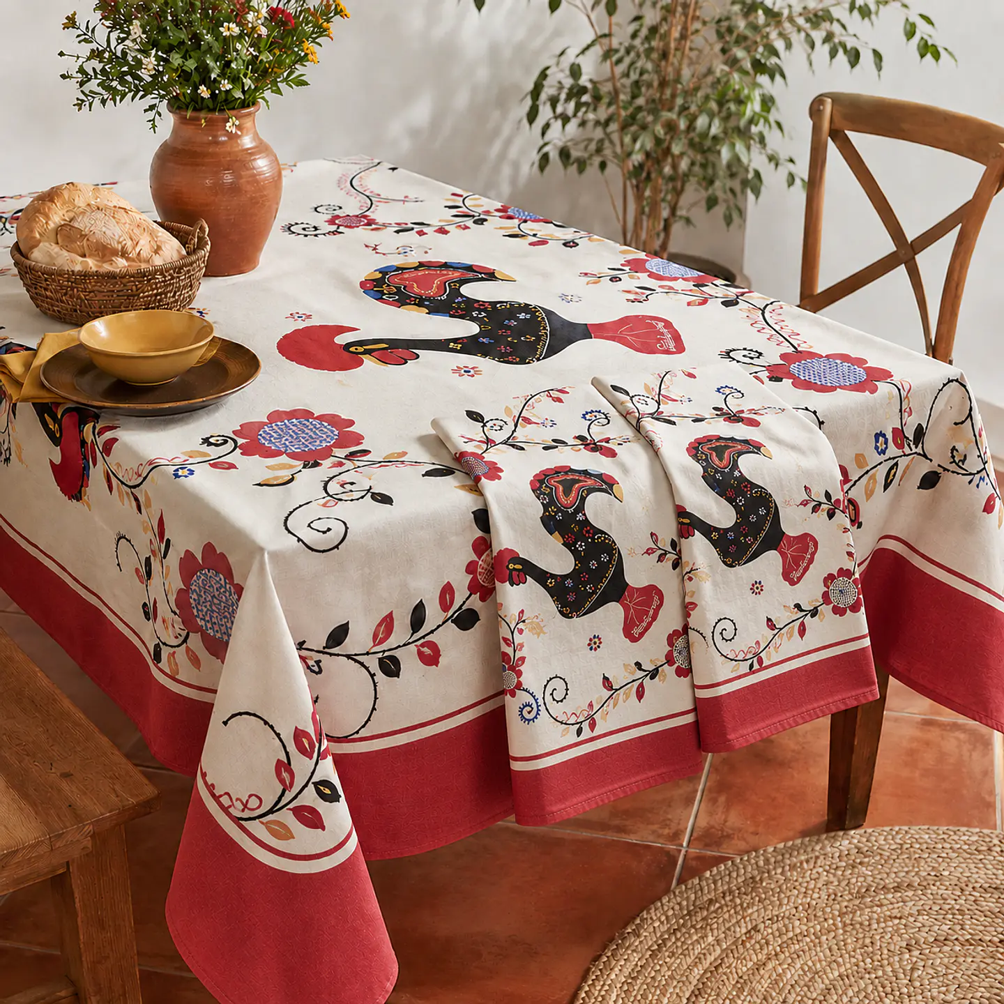Pack Toalha de Mesa Regional Galo de Barcelos + 2 Panos de Cozinha 1