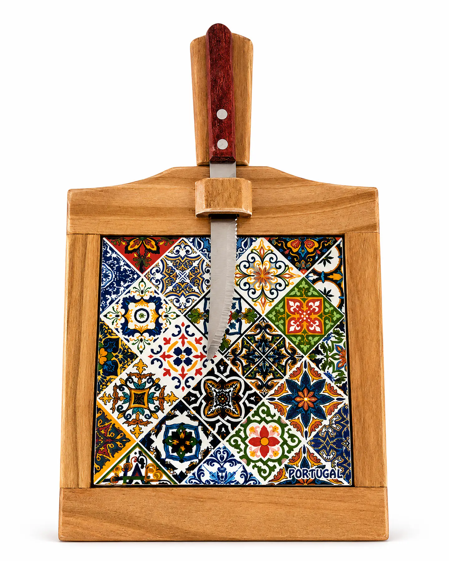 Tabla de servir con cuchillo integrado y azulejos portugueses de 15 cm. 1