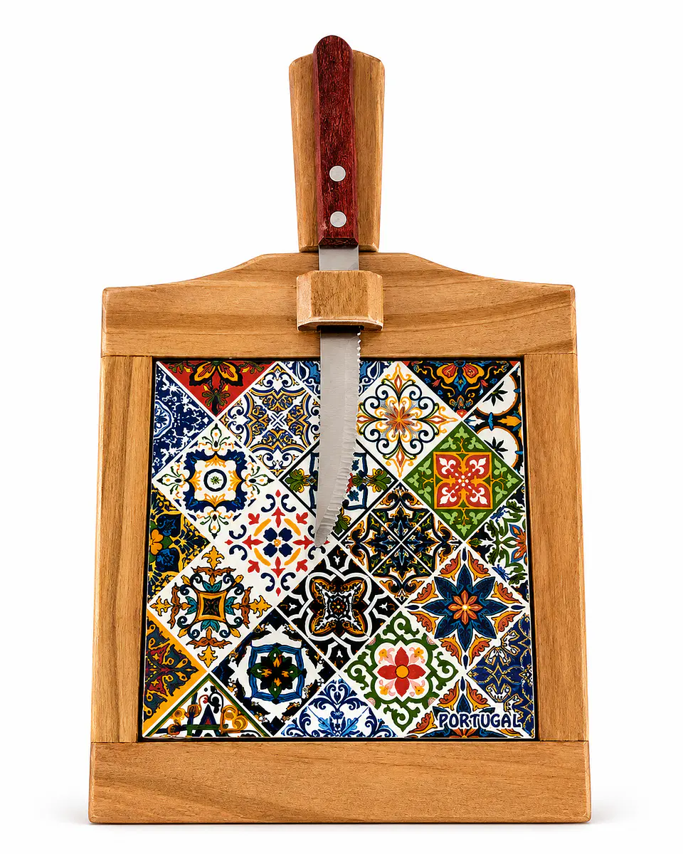 Tabla de servir con cuchillo integrado y azulejos portugueses de 15 cm. 1