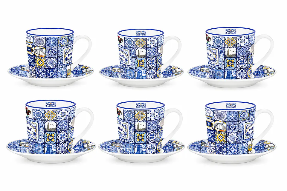 Service de 6 tasses à café avec soucoupes – Carreaux portugais 2