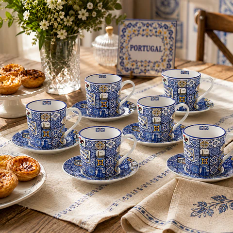 Conjunto de 6 Chávenas de Café com Pires – Azulejos Portugueses