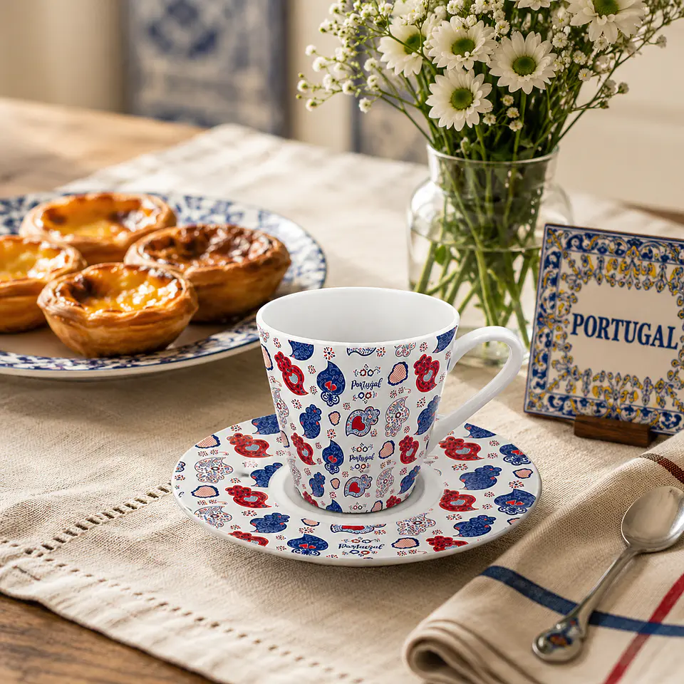 Juego de 2 tazas de café con platillos – Corazón de Viana 1