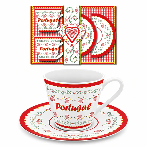 Set of 2 Coffee Cups with Saucers – Embroidered Heart