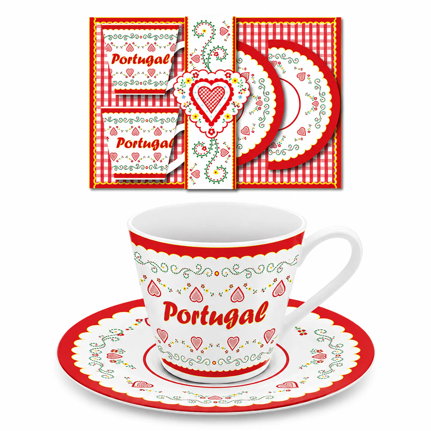 Conjunto de 2 Chávenas de Café com Pires – Coração Bordado 1