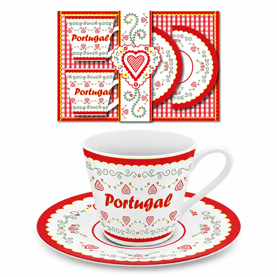 Conjunto de 2 Chávenas de Café com Pires – Coração Bordado 1