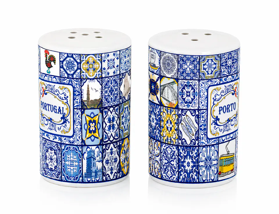 Porcelain salt shaker with Portuguese tile motif – 8 cm 1
