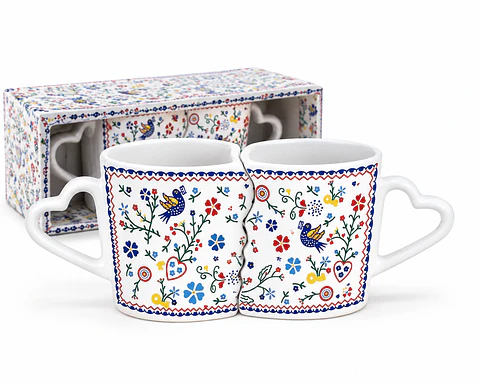 Taza doble de cerámica con motivos de azulejos portugueses – 21 × 8 cm