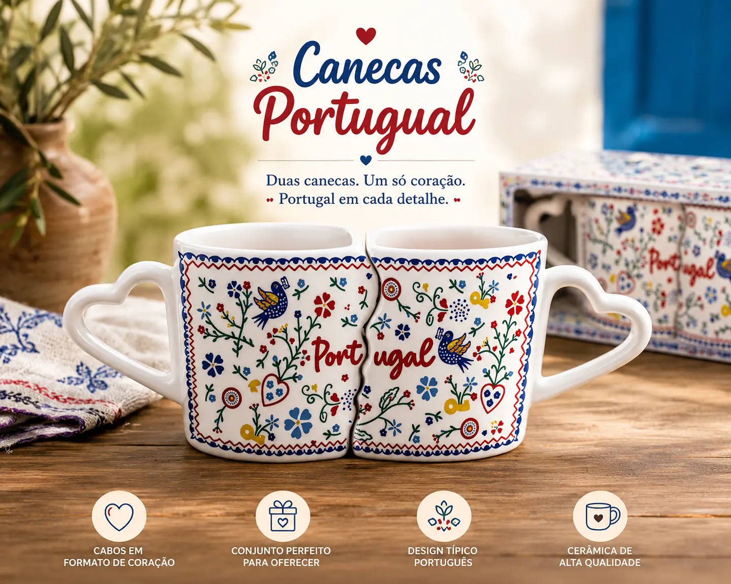 Mug double en céramique à motifs de carreaux portugais – 21 × 8 cm 2