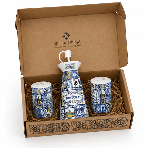 Pack Azulejos Portugueses – Galheteiro + Saleiro e Pimenteiro