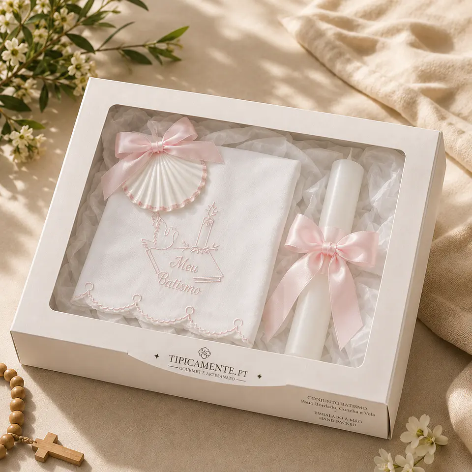 Baptism Set – Embroidered Towel, Shell and Candle 5