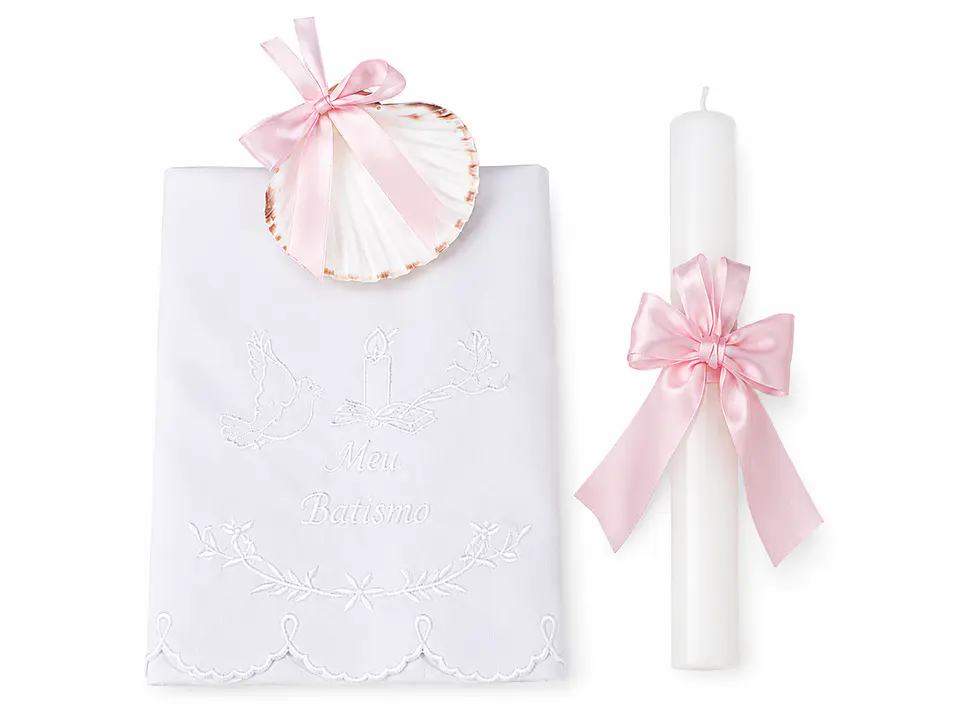 Baptism Set – Embroidered Towel, Shell and Candle 6