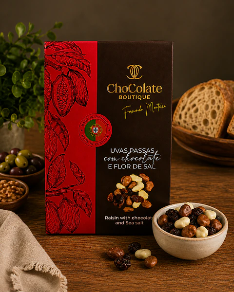 Uvas Passas com Chocolate e Flor de Sal 
