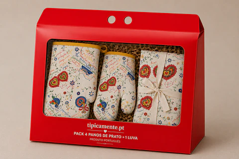 Ensemble de textiles de cuisine portugais traditionnels – Mouchoir des amoureux