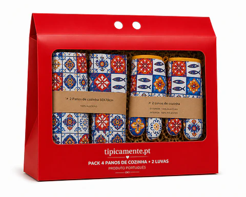 Ensemble de textiles de cuisine portugais traditionnels - Carreaux