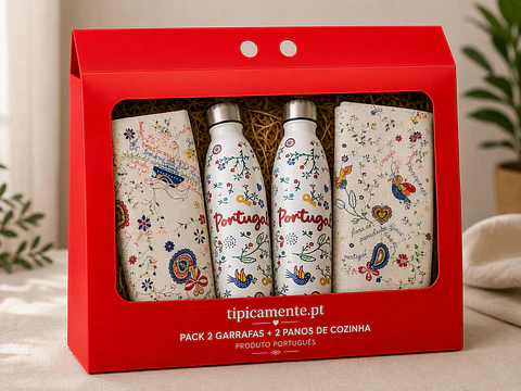 Pack Tradition Portugaise – Bouteille Thermos et Torchons de Cuisine