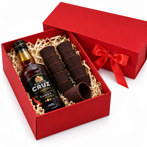 Coffret com Copos de Chocolate + Garrafa 50ml
