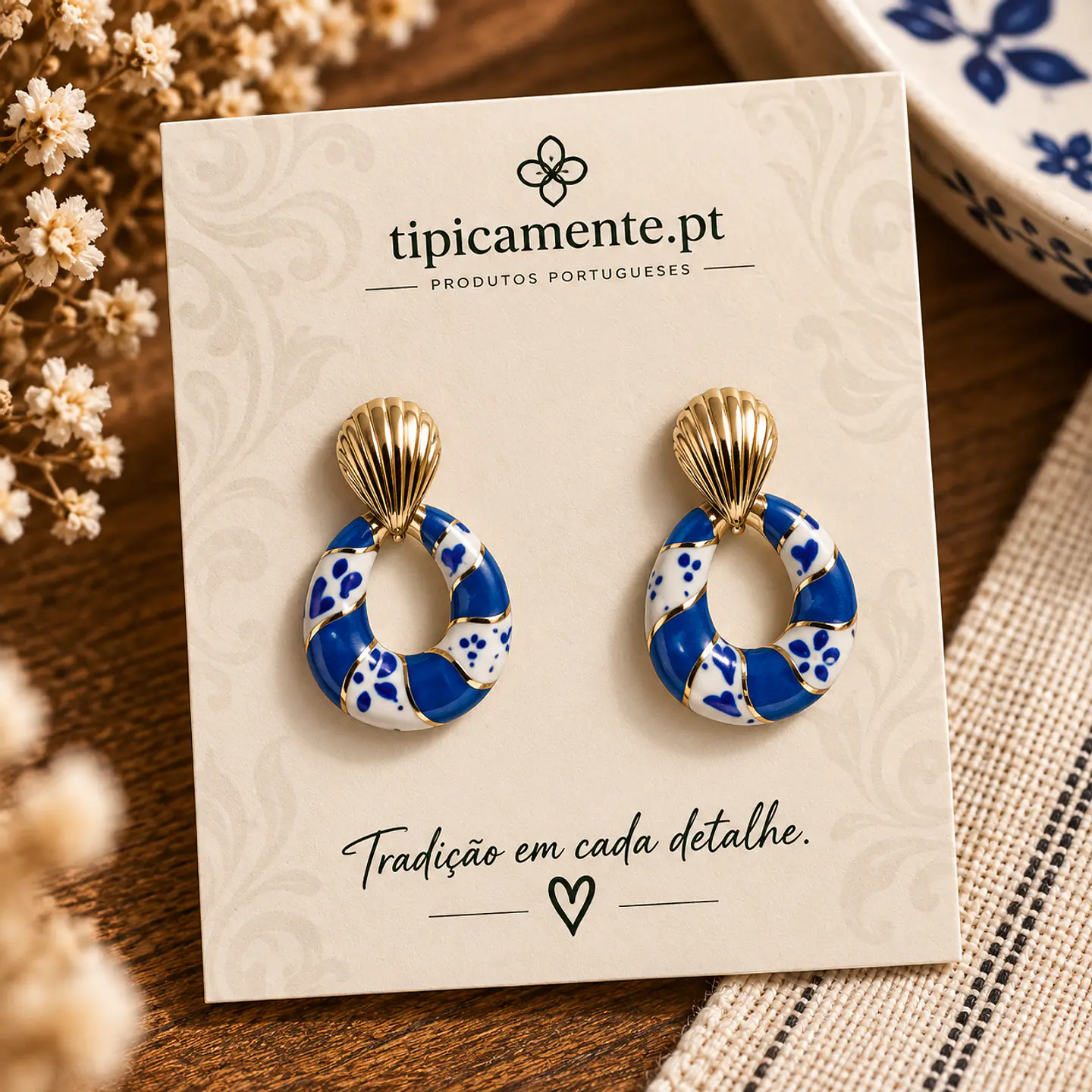 Brincos Artesanais Pintados à Mão – Azul e Branco 1