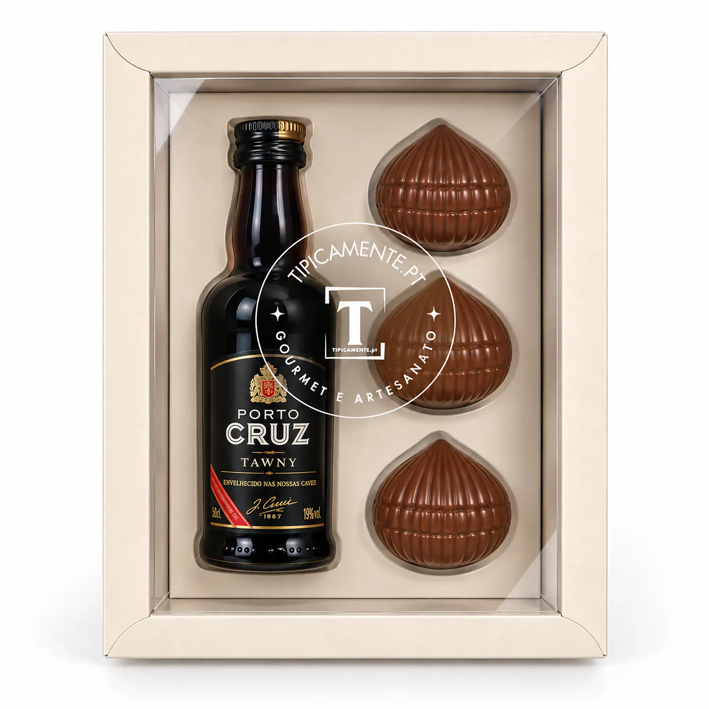 Caja con vino de Oporto y trufas de chocolate 2