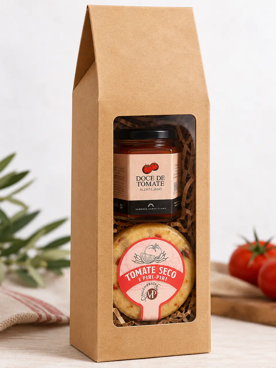 Cabaz compota de tomate e queijo em embalagem com janela 1