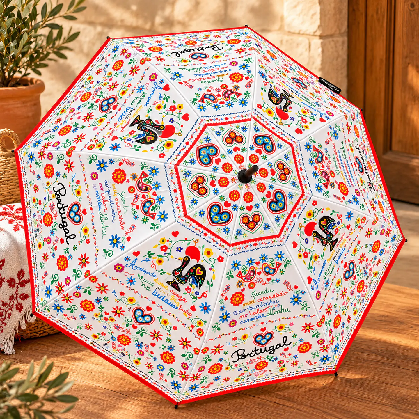 Guarda-chuva com padrão e símbolos tradicionais portugueses 1