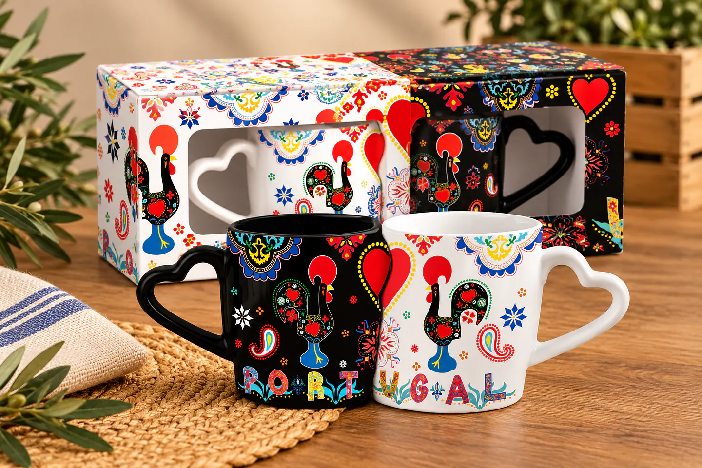 Caneca Dupla em Cerâmica com Motivos Portugueses – 21 × 8 cm 1