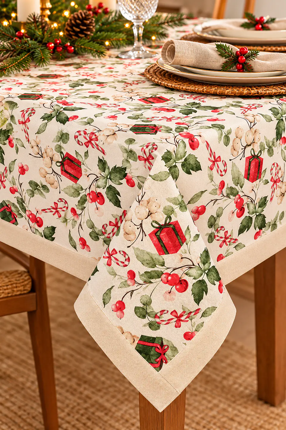 Toalha de Mesa de Natal em Jacquard com Lurex | 150 × 200 cm 1