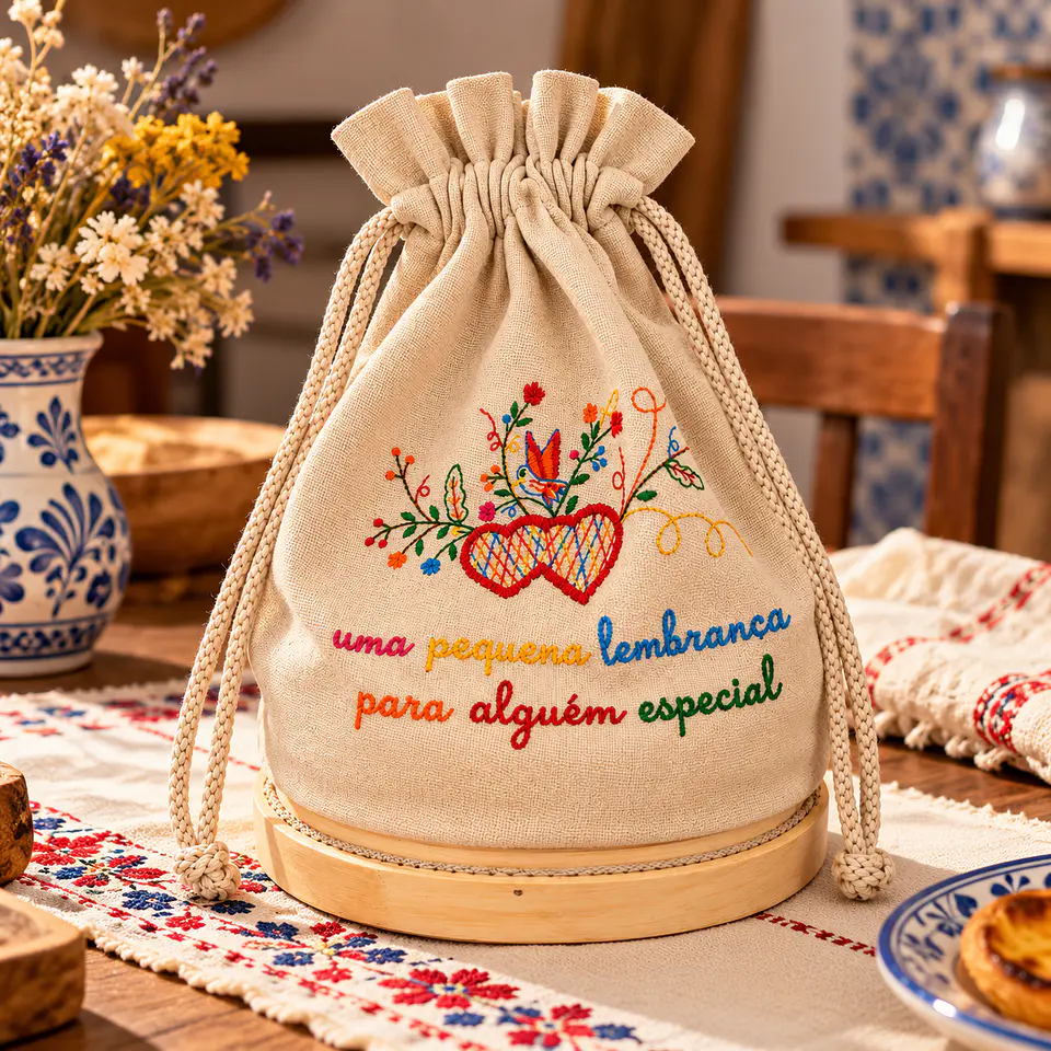 Peneira Tradicional Portuguesa com Saco de Linho Bordado 1