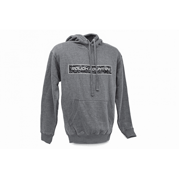 ROUGH COUNTRY SUDADERA CON CAPUCHA GRIS CON LOGOTIPO DE CAMUFLAJE DIGITAL TALLA L